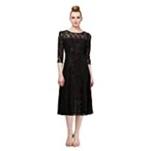 slim fit dress slacks SL Fashions 9119133 Short Sequined Lace Evening Dress main image 1